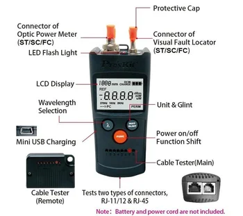 Proskit MT-7602-C 4 v 1 Fiber Power Meter/Vizuální Chyba Detektor/Síťový Kabel Tester Fiber Power Metr s Osvětlením