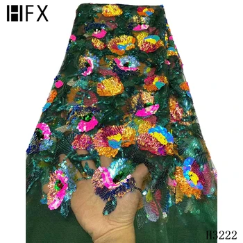 HFX 2021 Horké Módní africké Vyšívané Flitry Mesh Krajky tkaniny Nejvyšší kvality Šicí Materiál Pro Svatební Party Šaty H3204