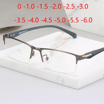 Polovina Rámu Vintage Krátkozraké Brýle Hotové Ženy Muži Kovový Čtverec Dioptrické Brýlové Předpis 0 -1.0 -1.5 -2.0 -2.5 Až -6.0