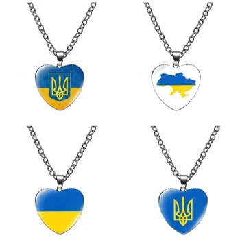 Ukrajina Mapa Vlajky Srdce Náhrdelníky Pro Ženy, Muži Módní Kovové Sklo Ukrajinské Náhrdelník S Přívěskem Symbol Vlajky Řetěz Náhrdelník Šperky