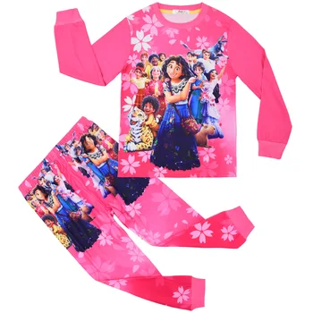 Encanto Mirabel 2022 Letní dívčí Pyžama Oblek s Dlouhými Rukávy Sleepcoat Top+Kalhoty dětské Oblečení Krásné Kreslené Tištěné Oblek