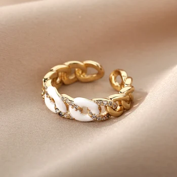 Barevné Twist Řetěz Kroužky Pro Ženy Se Zirkony Z Nerezové Oceli Klasické Geometrické Otevřít Prst Prsten Strana Boho Šperky Bijoux Femme