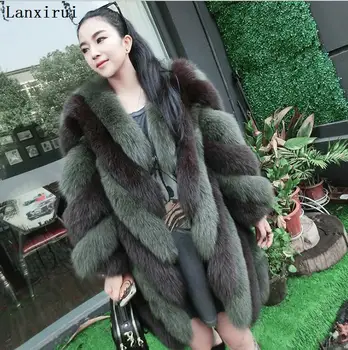 Lanxirui dlouhé zimní umělé kožešiny kabát s kapucí dlouhý rukáv zip černá chlupatá falešnou králičí kožešiny svrchní oděv shealing bunda