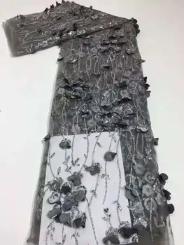 Krásné Africe krajky S 3D květy Nalepené Třpytky francouzské tyl síťovina pro společenské šaty/svatební šaty šaty šaty Růžové