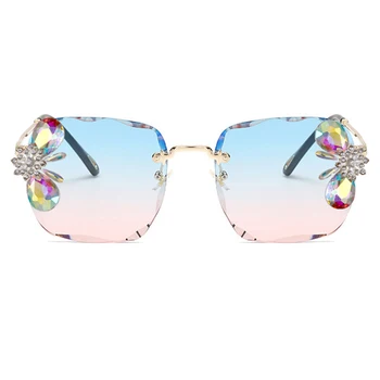 Diamond Sluneční Brýle, Ženy 2020 Vintage Náměstí Brýle Bez Obrouček Drahokamu Sluneční Brýle, Ženy, Luxusní Značky Vintage Odstíny Oculos