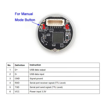 GM861S UART/USB Kulatý Malý Kroužek Kontrolka 1D/QR/2D čárových Kódů QR Code Barcode Scanner Module S Bílá Zelená LED