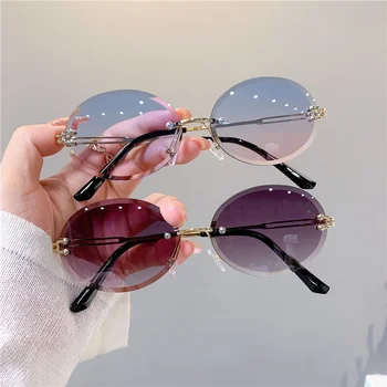 Módní sluneční Brýle Pro Ženy Letní Vrtaných Cut-edge Brýle Oválné Módní Značka Designer Odstíny Růžové Dámské Sluneční Brýle UV400