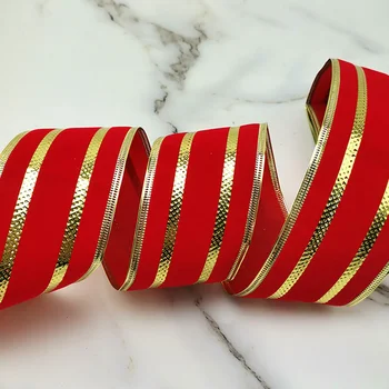 (2m/roll) 65mm Červené Zlato Pruhované Stuhou Vánoční Dekorace Holiday Dárkové Balení Luk Dělat Ručně DIY Řemesla Stuhy