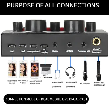 Audio Mixer V8 USB Externí Zvuková Karta, Sluchátka s Mikrofonem, Osobní Živé Vysílání Vysílání pro Mobilní Telefon Počítač PC Dj