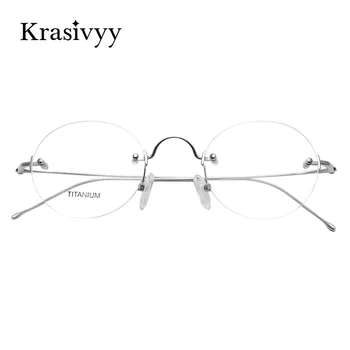 Krasivyy Luxusní Brýle Bez Obrouček Rám Muži Titanium Značka Designer Optické Předpis Brýlí Ženy Vintage Kulaté Brýle