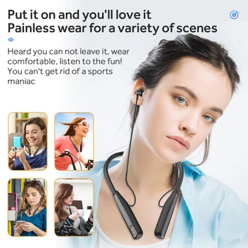 YOVONINE 100 Hodin Přehrávání, Bluetooth Sluchátka Bass Bezdrátová Sluchátka na Krk 5.3 Sluchátka s Mikrofonem Sport Music Headset Stere