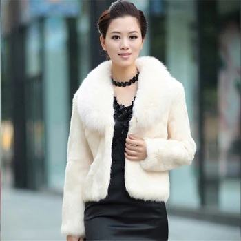 Vysoce Kvalitní Umělé Králičí Srst Dámské Teplé Oblečení Podzim Zima Krátké Umělé Fox Kožešiny Límec Kabát Bunda Plus Velikost Kabát