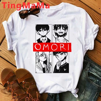 Hot Anime Omori T Shirt Muži Kawaii Kreslený Letní Topy 90. let Harajuku Grafické Tees Ležérní Unisex Módní Manga T-shirt Mužské