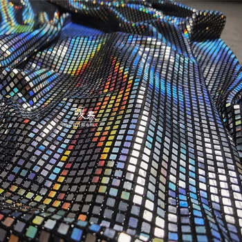 Duhové Náměstí Flitry Fabric Laserové Rainbow DIY Opravy Party Rekvizity Cosplay Dekor Kovové Šaty, Oblečení Značkové Tkaniny
