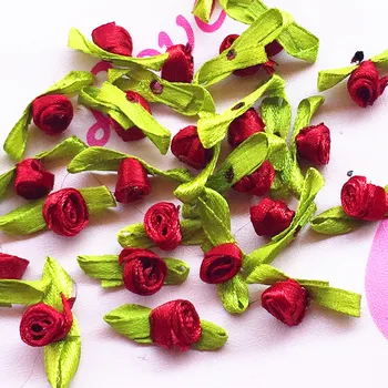 200 Ks/balení barva Vína Nášivky Scrapbooking DIY Saténovou Stuhou Růže Květ Šití Ručně vyrobené Malé Svatební Party Decor Craft