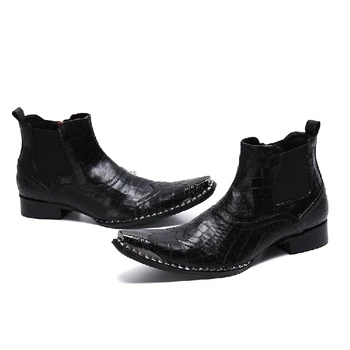 Italské vojenské šaty boty oceli špičaté toe vysoké podpatky západní styly hnědá oboustranná přezka popruh kovbojské boty boty muž