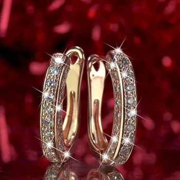 Dámské Módní Jemné Zlaté Barvy U Tvar Inlay Zirkony Crystal Luxusní Hoop Náušnice, Piercing Doplňky a Šperky Párty Dárky
