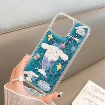 Sanrio Mymelody Cinnamoroll Hello Kitty sypký písek Telefon pouzdra Pro iPhone 14 13 12 11 Pro Max XR X XS MAX Plus Anti-pád Krytí