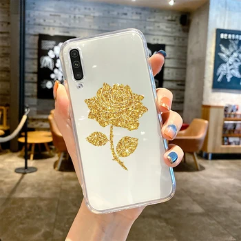 Golden leaf flower love leopard tisk telefon pouzdro pro Samsung Galaxy note S21 S20 S9 S30 A12 A71 A51 S10 A50 S22 10 fe plus ultra