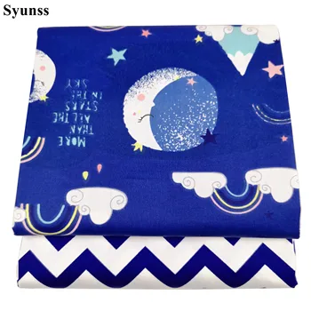 Syunss Námořnictvo Měsíc Cloud Vlna Potištěné Bavlněné Tkaniny pro Diy Patchwork Prošívání Dětské Postýlky Látka Polštáře Deky Šití Tissus
