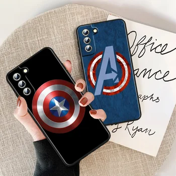 Marvel Captain America Shield Telefon Pouzdro Pro Samsung Galaxy S22 S21 S20 FE Ultra S10e S10 S9 S8 S7 Lite Plus Edge Černý Kryt