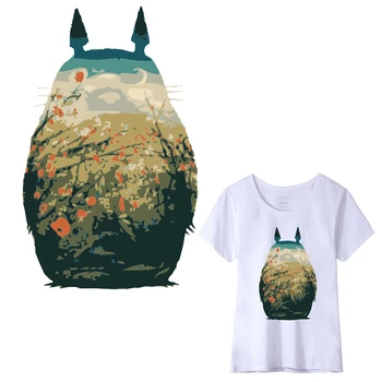 Kreslený Totoro Flower Patch Žehlička na Přenos Skvrny na Oblečení DIY T-shirt Nášivka Přenos Tepla Vinylové Samolepky Termální Tisk