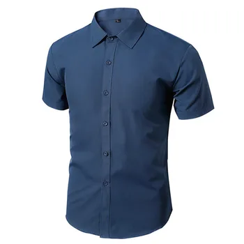 Letní Šaty Společenské Košile Muži Non-žehlička, pracovní Oděvy Mužské Krátký Rukáv Slim Shirt Bílá Černá Značkové Pánské Clothin