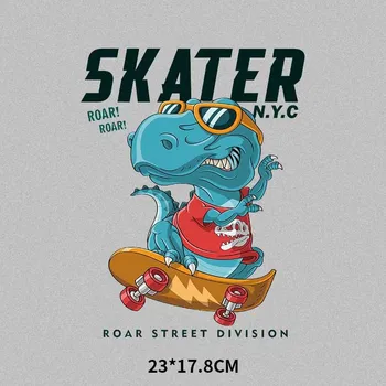 Karikatura Dinosauři skateboard Přenos Tepla Záplaty skateboard Vinyl Patch Žehlička na Oblečení Pro Dítě DIY T-shirt Nášivka Nálepka