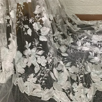 LFY Nový Styl Z Bílé Módní Velký Květ Elegantní Tyl Emebroidery Svatební Šaty francouzské Africe Švýcarské Krajky tkanina