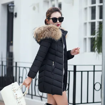 Zimní bunda ženy módní 2022 bundy mujer nový dlouhý kabát žena bunda tlustý klobouk límec 1 kožešinovým límcem dámská zimní kabáty