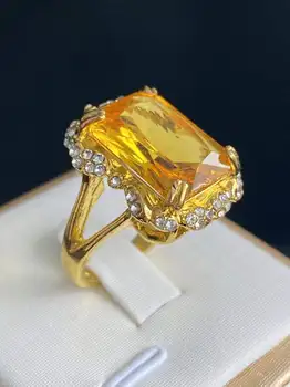 Náměstí Žlutá Cyrstal Prsteny Zásnubní Prsten Ženy, Šampaňské Velký Zirkon Prsteny Pro Ženy Vintage Šperky Dárky