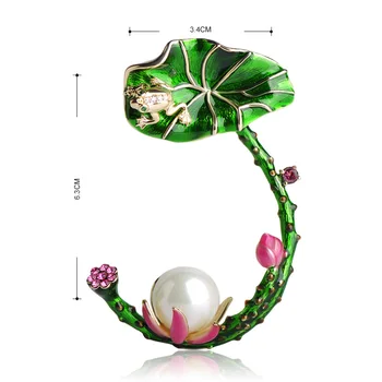 Blucome Luxusní Lotosový Květ, Zelené Listy Žába Tvar Brože Bílé Simulované Pearl Smalt Brož Pro Ženy, Klobouk, Oblek, Doplňky