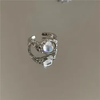 Elegantní Bílý Opál Nepravidelný Crystal Ring Módní Vintage Kovové Duté Otevřené Nastavitelný Prsteny, Prsten Pro Ženy, Dívka Módní Šperky