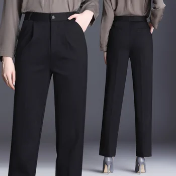 Kalhoty Nové Harémové Ženy Černé Bílé Rovné Kalhoty s Vysokým Pasem, Elegantní OL Vintage Kalhoty Velikost M 9XL