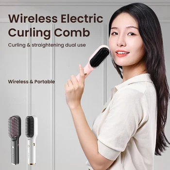 Domácnost Elektrické Bezdrátové Vlasy Straigtening Kartáč Hřeben Přenosný Curling & Rovnání Dvojí Použití Nástroje pro Vlasy pro Ženy