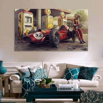 Vintage Plakát Auto Ferrari Classic Racing F1 Závodní Auto, Umělecká Díla, Umění Zdi Obraz, Tisk Malířské Plátno Pro Domácí Obývací Pokoj Dekor