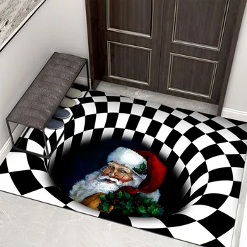 Černá Bílá 3D Iluzi, Koberec Santa Claus Koberce protiskluzová Podlaha Koberec Doma Dveře Ložnice Rohože Strašidelné Halloween Decor Dovolenou Rohože