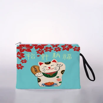 Nové módní Zhaocai kočka tisk na zip Kosmetická Taška Mince kabelku ženy kosmetické tašky přenos tepla přenosná kosmetická taška