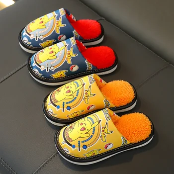 Anime Pikachud Plyšové Pantofle Kawaii Pokemon Zimní Krytý Teplé Pantofle pro Děti Nepromokavé Non-slip Boty Děti Dárky