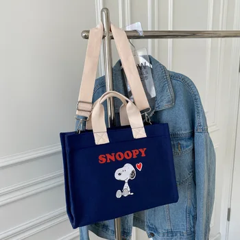 Roztomilé Snoopy Anime Cartoon Bento Taška Jednoduché Canvas Rameno Messenger Bag Tote Bag Ženy Velká Kapacita Sáčku