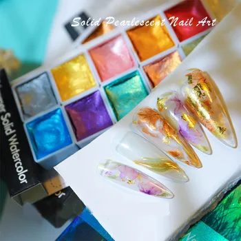 1Set Shimmer Pearl Nail Art Pigment Akvarel Pevné Barvy Sada Holografický Aurora Zdobení Nehtů Třpytky