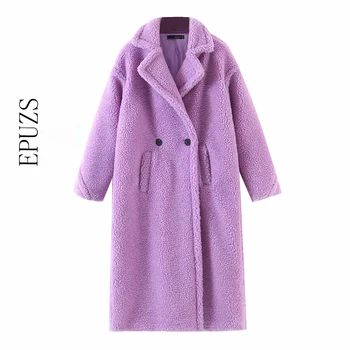 Zimní fialové Umělé Kožešiny Kabáty dámské teplé lambwool bunda ležérní tlustý medvídek kabát 2020 módní žena teddy bunda