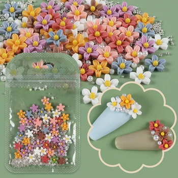 40Pcs Barevné 3D Akrylové Květina Mix Kaviár Nehty Ozdoby Hodně Pro Nail Art Dekorace Letní DIY Luxusní Přívěsky Kawaii Manikúra