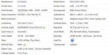 NOVÝ originální LCD Displej LM215WF9 SSA3 LM215WF9-SSA3 LM215WF9 (SS)(A3) 21,5 palce