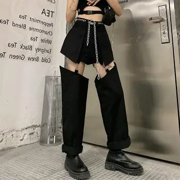 Feiernan Black Nákladní Kalhoty, Ženy, Hip Hop, Punk Vysokým Pasem Kalhoty 2022 Módní Korejský Styl Volné Nadrozměrné Streetwear Kalhoty