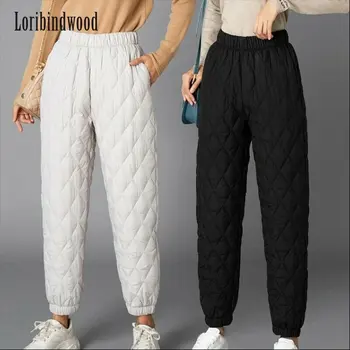 Ženy Zimní Teplé Dolů Bavlna Kalhoty Polstrované Prošívané Kalhoty Elastický Pas Ležérní Kalhoty žen pantalones oblečení
