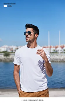 J8723 - Pohodlné modální bavlna krátký rukáv t-shirt pánské slim fit plná barva kolem krku pružný stlačena košili