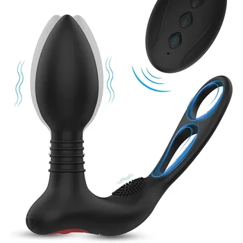 Prostaty Masér Vibrátor s Penis Ring,3-v-1, Duální Motory Dálkové Ovládání G-spot Anální Butt Plug pro Muže, Ženy A Páry