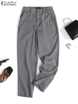 ZANZEA Ležérní Elegantní Kalhoty 2022 Podzim Ženy Vysokým Pasem Solid Kapsy Stylový Volné Cigaretové Kalhoty Dámské Kalhoty Officewear