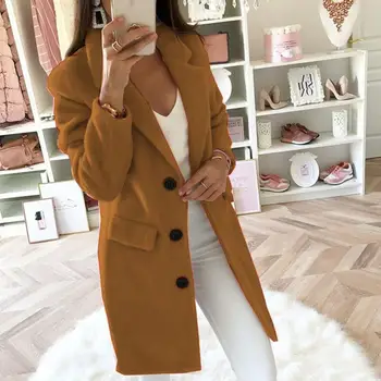 Jarní Podzimní Kabáty a Bundy Ženy 2020 Plus Velikost Dlouhé Vlny Teplé korejský Elegantní Vintage Kabát Žena Plášť Cape Plná Barva